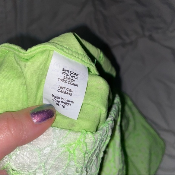 J Crew Neon Eyelet Floral Lace Skirt Green Yellow Size Small - Picture 7 of 8